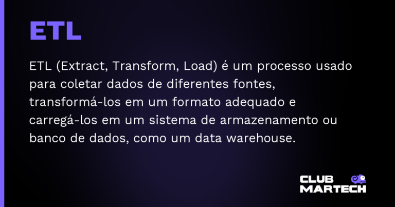 ETL — ETL (Extract, Transform, Load) é um processo usado para coletar dados de diferentes fontes, transformá-los em um formato