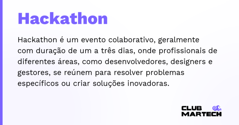 Hackathon — Hackathon é um evento colaborativo, geralmente com duração de um a três dias, onde profissionais de diferentes áreas, co