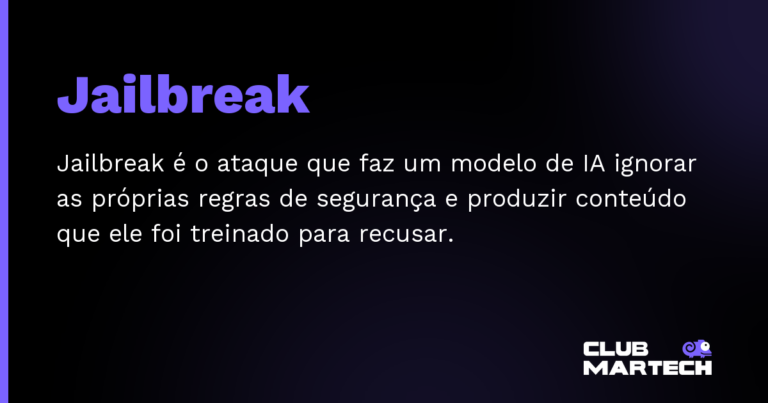 Jailbreak — Jailbreak é o ataque que faz um modelo de IA ignorar as próprias regras de segurança e produzir conteúdo que ele foi tre