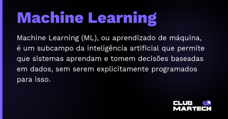 Machine Learning — Machine Learning (ML), ou aprendizado de máquina, é um subcampo da inteligência artificial que permite que sistemas apre