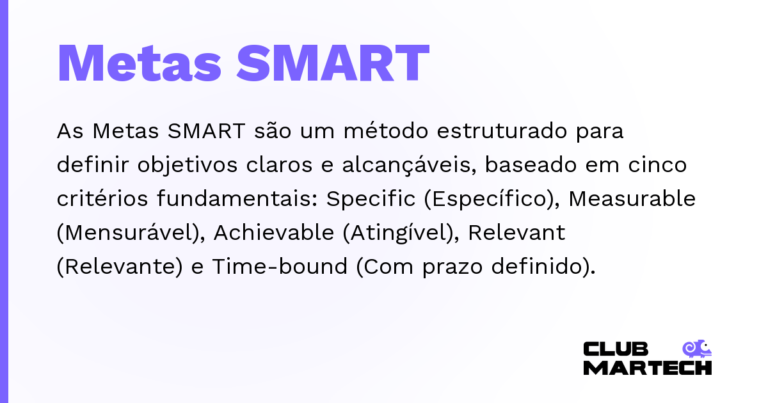 Metas SMART — As Metas SMART são um método estruturado para definir objetivos claros e alcançáveis, baseado em cinco critérios fundame