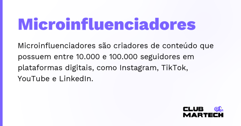 Microinfluenciadores — Microinfluenciadores são criadores de conteúdo que possuem entre 10.000 e 100.000 seguidores em plataformas digitais, co