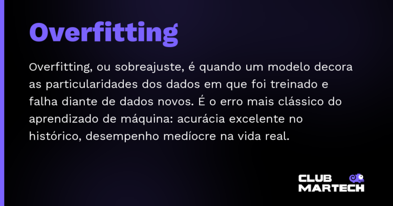 Overfitting — Overfitting, ou sobreajuste, é quando um modelo decora as particularidades dos dados em que foi treinado e falha diante