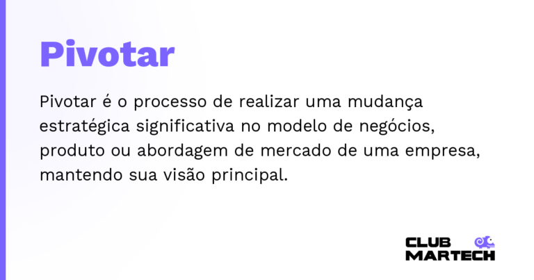 Pivotar — Pivotar é o processo de realizar uma mudança estratégica significativa no modelo de negócios, produto ou abordagem de me