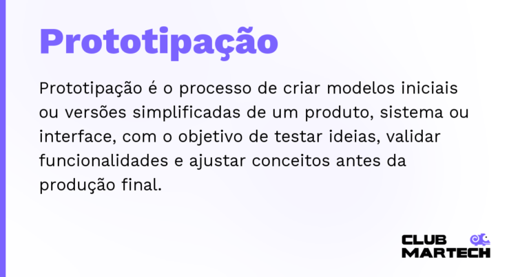 Prototipação — Prototipação é o processo de criar modelos iniciais ou versões simplificadas de um produto, sistema ou interface, com o