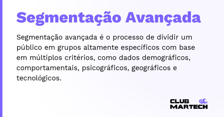 Segmentação Avançada — Segmentação avançada é o processo de dividir um público em grupos altamente específicos com base em múltiplos critérios,
