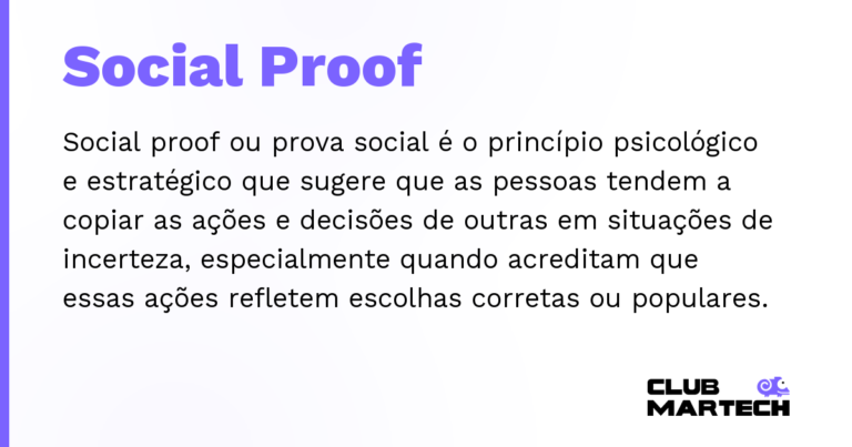 Social Proof — Social proof ou prova social é o princípio psicológico e estratégico que sugere que as pessoas tendem a copiar as ações