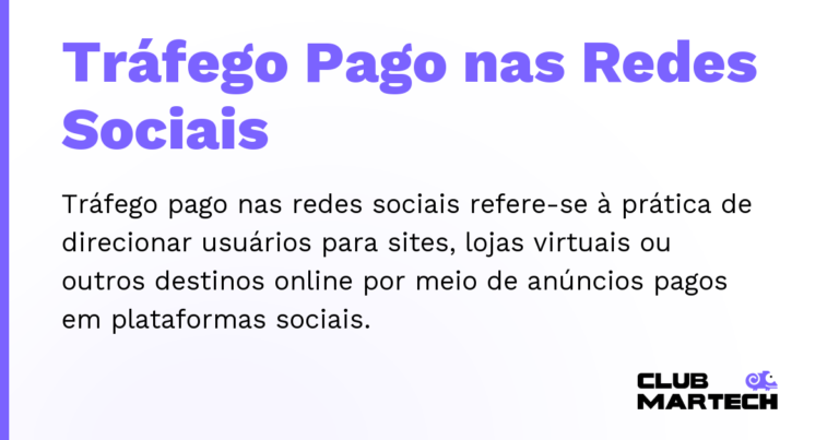 Tráfego Pago nas Redes Sociais — Tráfego pago nas redes sociais refere-se à prática de direcionar usuários para sites, lojas virtuais ou outros destinos