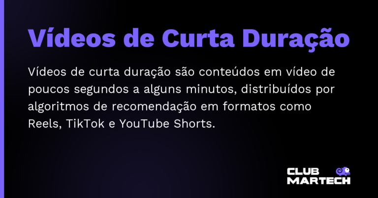 Vídeos de Curta Duração — Vídeos de curta duração são conteúdos em vídeo de poucos segundos a alguns minutos, distribuídos por algoritmos de recom
