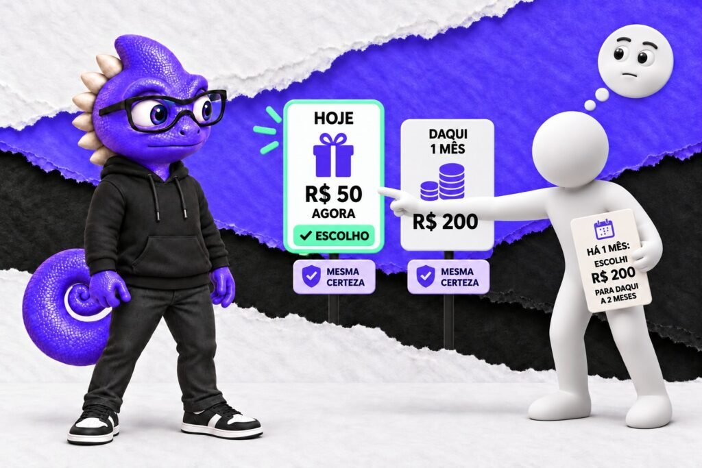 Preferência hiperbólica: Escolha entre recompensa imediata e futura.