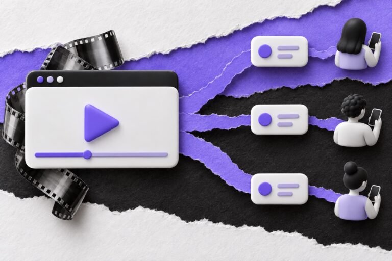 Colagem: player de vídeo distribui o conteúdo por uma rede de nós até avatares com celulares