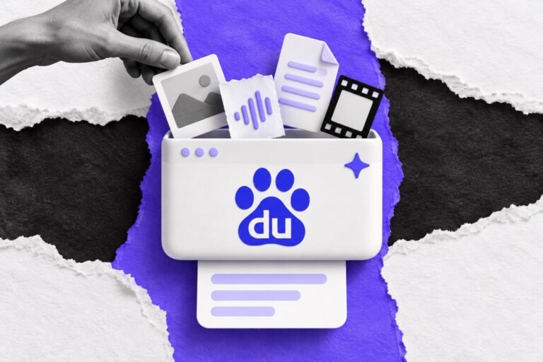 Colagem: janela de assistente com logo do Baidu recebendo foto, áudio, texto e vídeo e soltando uma resposta