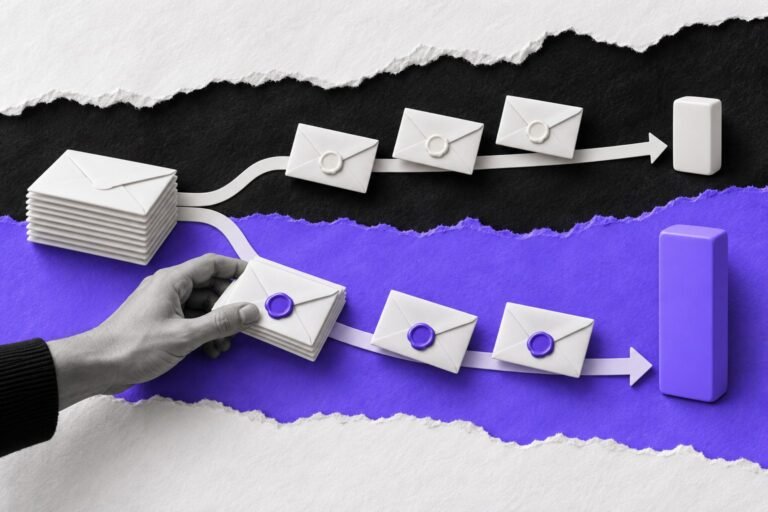 Colagem: envelopes divididos em dois trilhos; os de selo violeta chegam a uma barra maior
