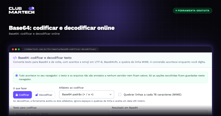 Base64: codificar e decodificar online - Club Martech