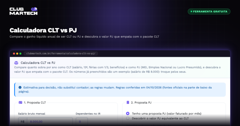 Calculadora CLT vs PJ - Club Martech