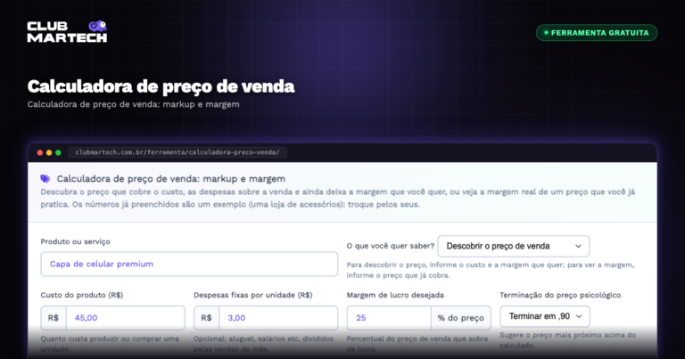 Calculadora de preço de venda - Club Martech