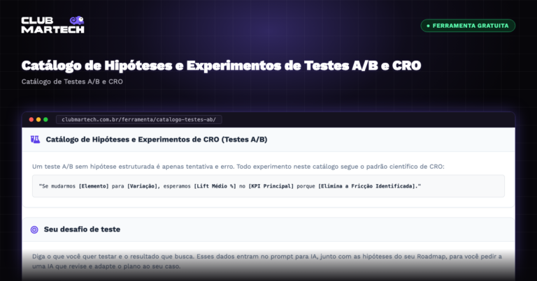 Catálogo de Hipóteses e Experimentos de Testes A/B e CRO - Club Martech