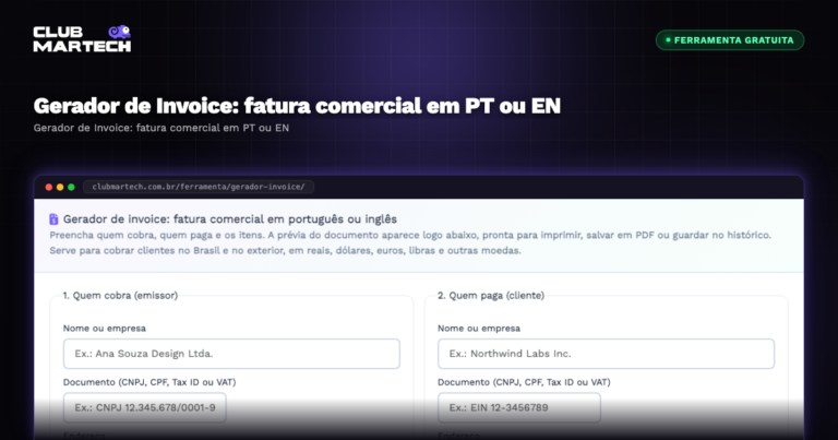 Gerador de Invoice: fatura comercial em PT ou EN - Club Martech