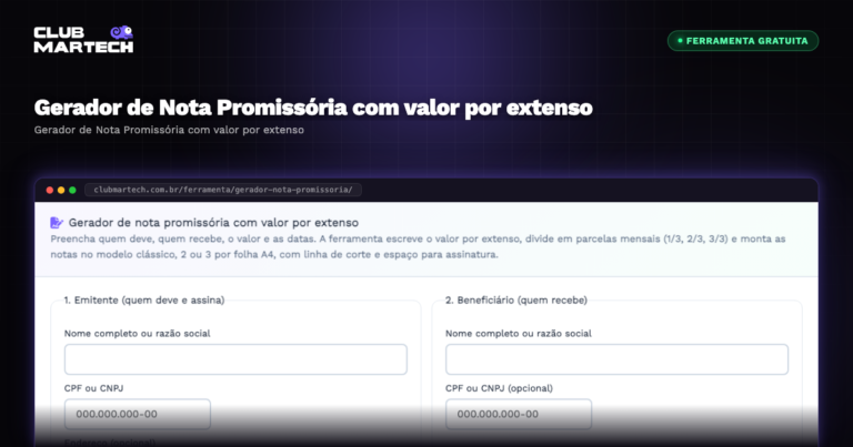 Gerador de Nota Promissória com valor por extenso - Club Martech