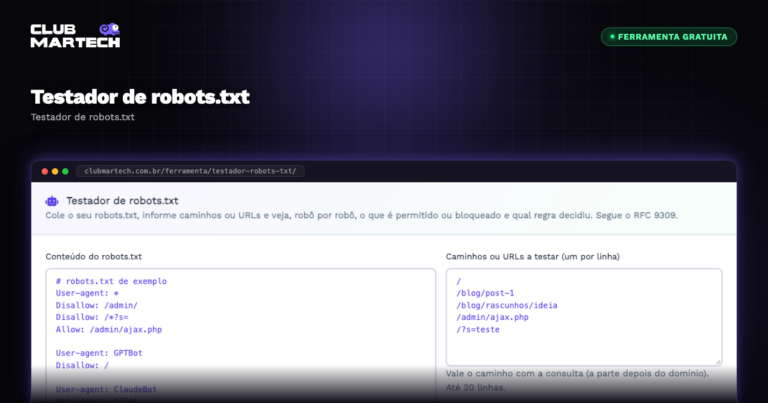 Testador de robots.txt - Club Martech