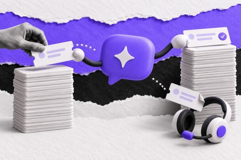 Colagem: balão de chat resolve tíquetes de suporte; só um segue para o headset humano