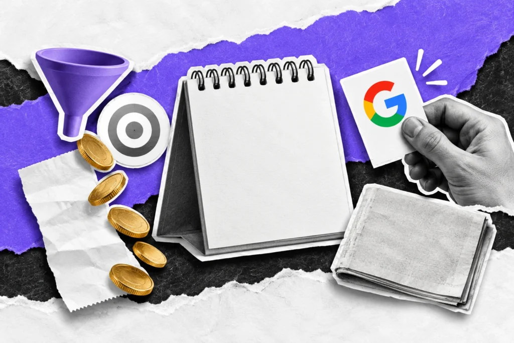 Calendário, filtro de elegibilidade e moedas ilustram o ajuste condicional de custos do Google