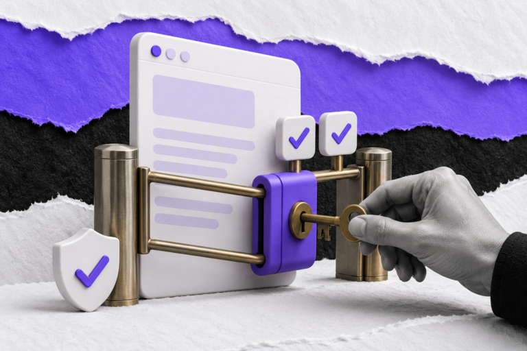 publicar um app: ilustração editorial sobre conferência de acesso antes da publicação