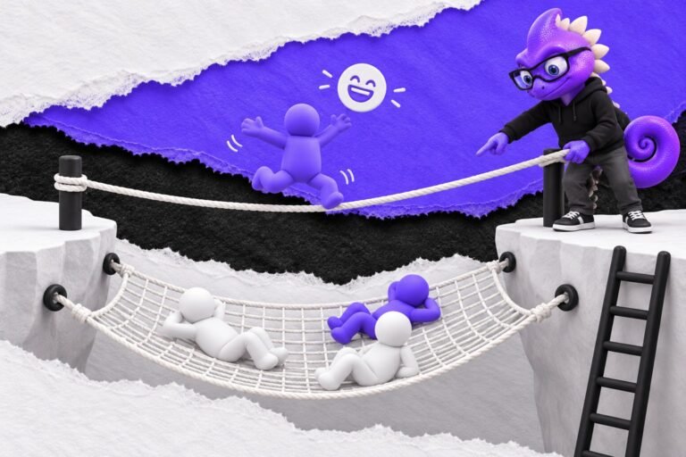 Compensação de risco: ilustração com o Marc e bonequinhos de argila — white safety net under a rope