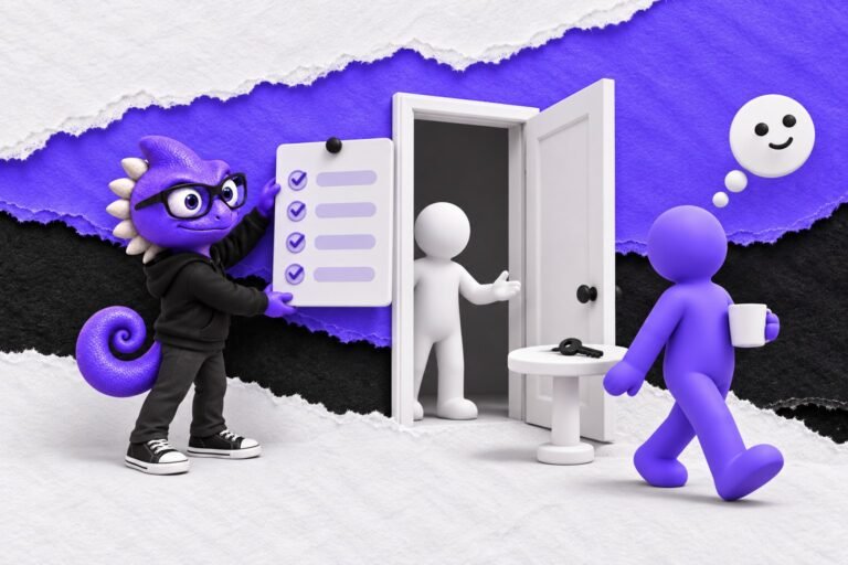 Distração: ilustração com o Marc e bonequinhos de argila — open door with a forgotten key on a table
