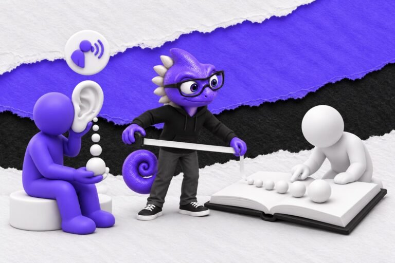 Efeito da modalidade: ilustração com o Marc e bonequinhos de argila — clay ear beside an open blank book