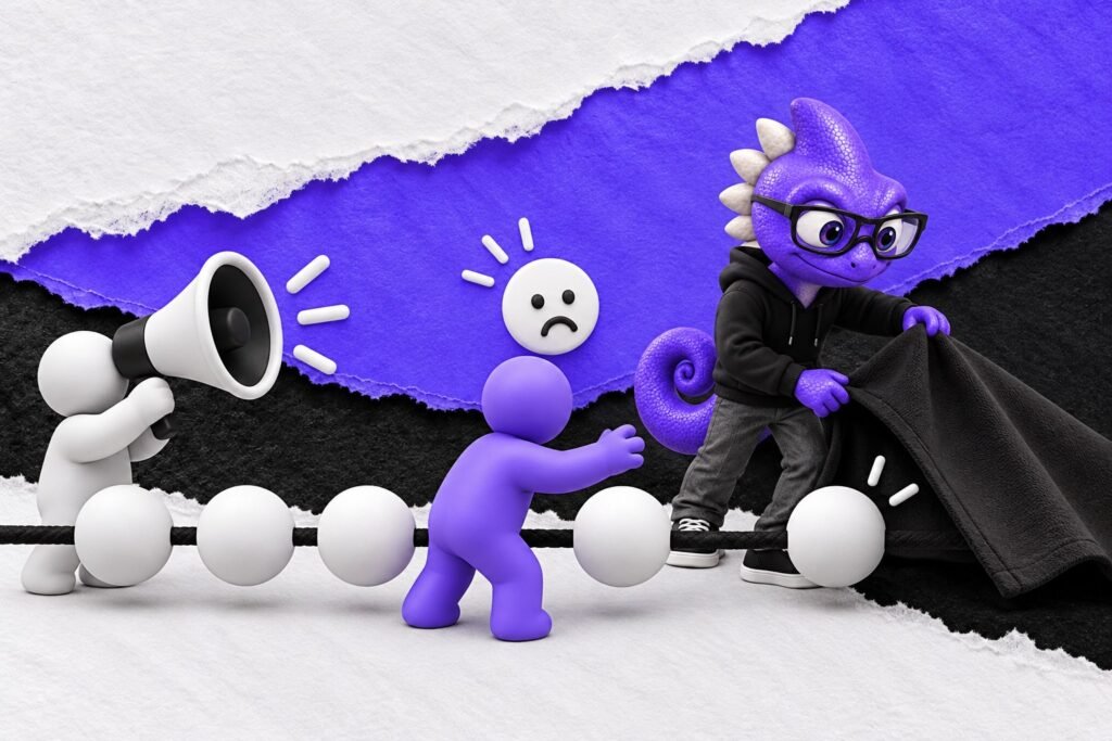 Efeito sufixo: ilustração com o Marc e bonequinhos de argila — white bead row covered by a black cloth