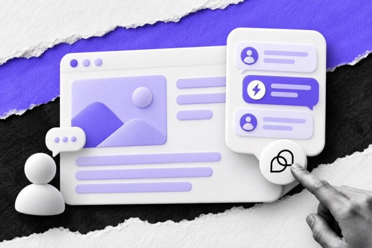Colagem: site com botão de chat do Tidio aberto em conversa com resposta automática