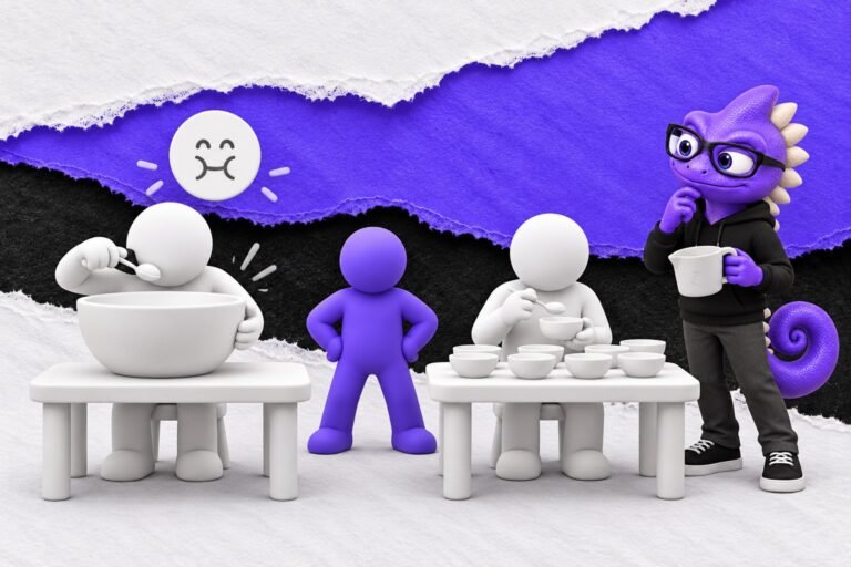 Viés de unidade: ilustração com o Marc e bonequinhos de argila — huge bowl and small bowls